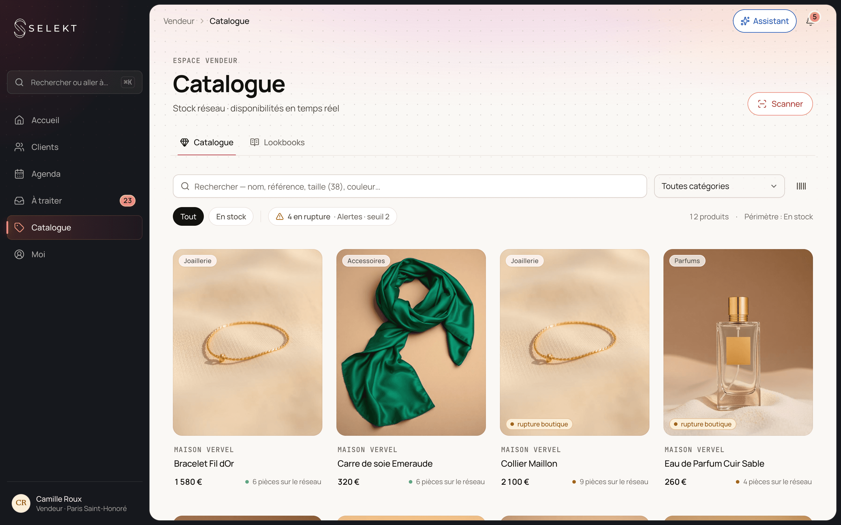 Selekt — catalogue produits et stock réseau