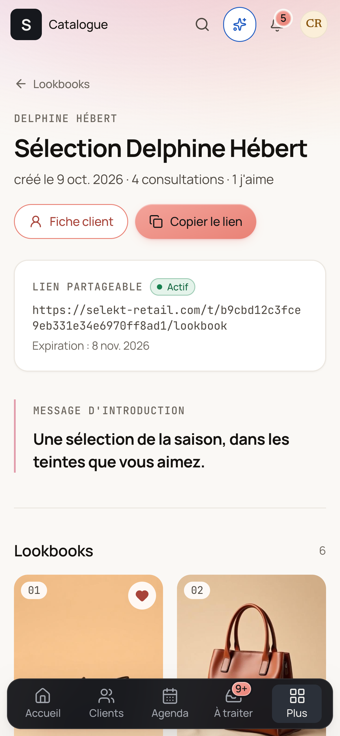 Écran mobile Selekt : sélection personnalisée prête à envoyer